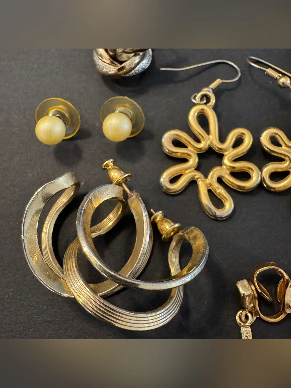 Vintage Costume Earring Lot Gold Tone Faux Pearl Clip On Pierced Dangle
